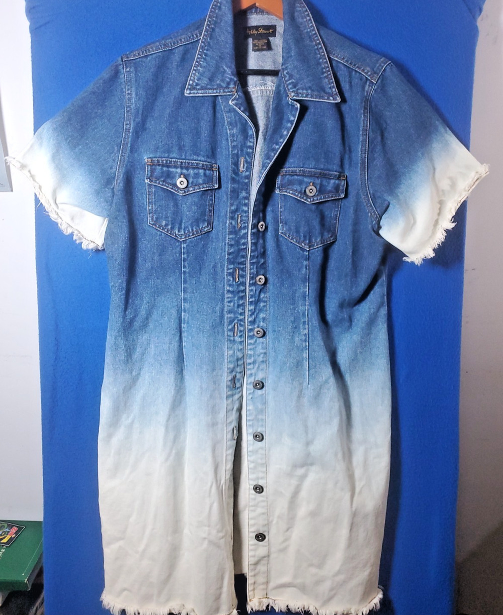 Ashley Stewart Ombre Denim Shirt Dress Plus Size Dip Dye Raw Hem Tunic